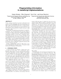 Fingerprinting Information in Javascript Implementations