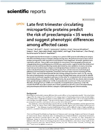 Late First Trimester Circulating Microparticle Proteins Predict The