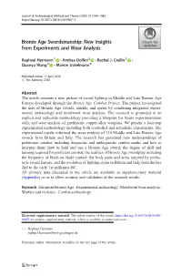 Bronze Age Swordsmanship: New Insights from Experiments and Wear Analysis