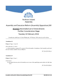 Marshalled List of Amendments Further Consideration Stage Tuesday 16 February 2016