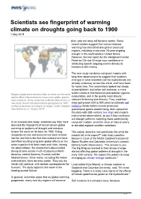 Scientists See Fingerprint of Warming Climate on Droughts Going Back to 1900 1 May 2019