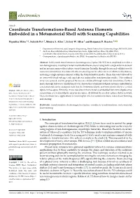Coordinate Transformations-Based Antenna Elements Embedded in a Metamaterial Shell with Scanning Capabilities