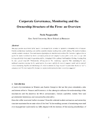 Corporate Governance, Monitoring and the Ownership Structure of the Firm: an Overview