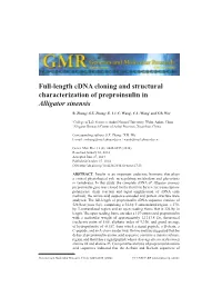 Full-Length Cdna Cloning and Structural Characterization of Preproinsulin in Alligator Sinensis
