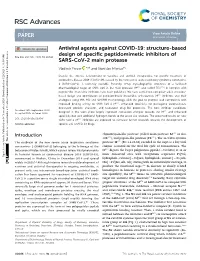 Structure-Based Design of Specific Peptidomimetic Inhibitors of SARS