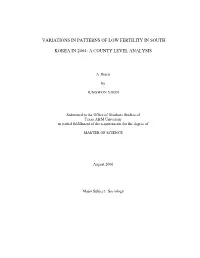 Variations in Patterns of Low Fertility in South Korea in 2004