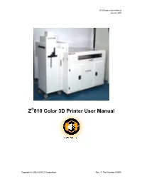 Z 810 Color 3D Printer User Manual