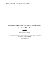 Do Intelligence and Personality Traits Influence ASMR Perception?