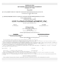 LIVE NATION ENTERTAINMENT, INC. (Exact Name of Registrant As Specified in Its Charter)