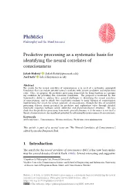 Predictive Processing As a Systematic Basis for Identifying the Neural Correlates of Consciousness