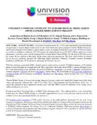 Univision Communications Inc to Acquire Digital Media Assets from Gawker Media for $135 Million