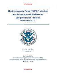 Electromagnetic Pulse (EMP) Protection and Restoration Guidelines for Equipment and Facilities with Appendices a - C