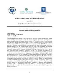 Women Leading Change in Transitioning Societies Welcome and Introductory Remarks
