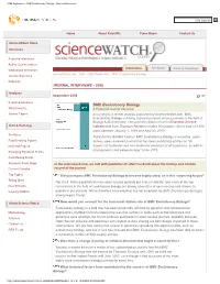 2008 September - BMC Evolutionary Biology - Sciencewatch.Com