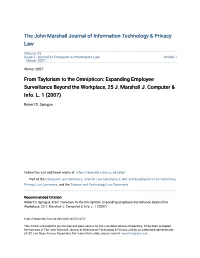 From Taylorism to the Omnipticon: Expanding Employee Surveillance Beyond the Workplace, 25 J