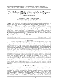 The Calculation of Median Lethal Dose (LD50) and Maximum Permissible Dose (MPD) Values of Sodium Arsenite in Female Swiss Albino Mice