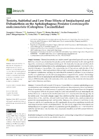 Toxicity, Sublethal and Low Dose Effects of Imidacloprid and Deltamethrin on the Aphidophagous Predator Ceratomegilla Undecimnotata (Coleoptera: Coccinellidae)