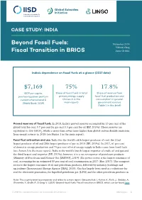 Beyond Fossil Fuels: November 2019 Vibhuti Garg Fiscal Transition in BRICS Anna Geddes
