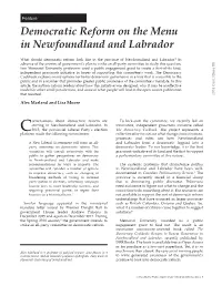 Democratic Reform on the Menu in Newfoundland and Labrador