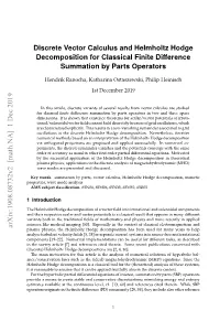 Discrete Vector Calculus and Helmholtz Hodge Decomposition for Classical Finite Difference Summation by Parts Operators
