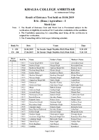 I Merit List Note: 1