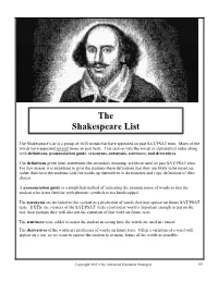 The Shakespeare List Is a Group of 1625 Words That Have Appeared on Past SAT/PSAT Tests