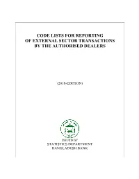 Code Lists for Reporting of External Sector Transactions by the Authorised Dealers