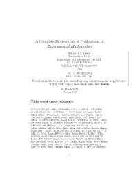 Experimental Mathematics