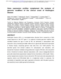 Gene Expression Profiles Complement the Analysis of Genomic Modifiers of the Clinical Onset of Huntington Disease