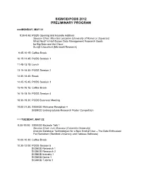 Sigmod/Pods 2012 Preliminary Program