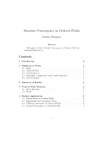 Absolute Convergence in Ordered Fields
