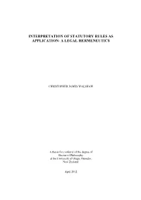 Interpretation of Statutory Rules As Application: a Legal Hermeneutics