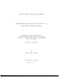 The Foundational Principles and Policies of a Local Church Operations Manual