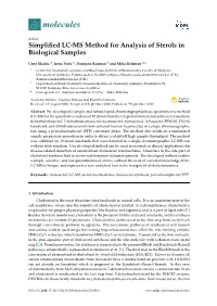 Simplified LC-MS Method for Analysis of Sterols in Biological Samples