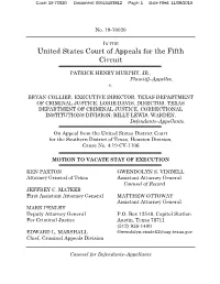 Texas Motion to Vacate Stay of Execution in Murphy V. Collier