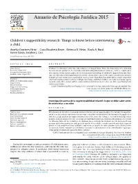 Children's Suggestibility Research: Things to Know Before Interviewing