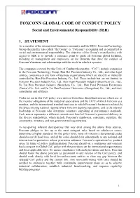 FOXCONN GLOBAL CODE of CONDUCT POLICY Social and Environmental Responsibility (SER)
