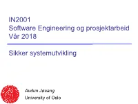 IN2001 Software Engineering Og Prosjektarbeid Vår 2018 Sikker