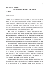 1 Israel Studies, 8:1, Spring 2003 INTERVIEW with ABBA EBAN, 11