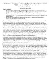 National Eye Institute Visual Function Questionnaire (NEI- VFQ25) in Subjects with IIH and Normal Controls