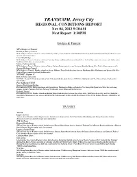 TRANSCOM, Jersey City REGIONAL CONDITIONS REPORT Nov 04, 2012 9:30AM Next Report 1:30PM