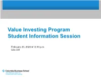 Value Investing Program Student Information Session