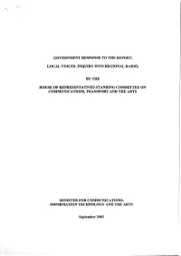 Government Response to the Report, Local Voices