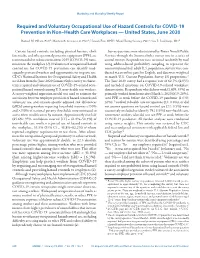 Required and Voluntary Occupational Use of Hazard Controls for COVID-19 Prevention in Non–Health Care Workplaces — United States, June 2020