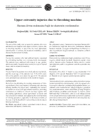 Upper Extremity Injuries Due to Threshing Machine
