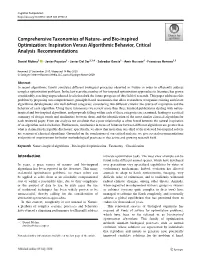 Comprehensive Taxonomies of Nature- and Bio-Inspired Optimization: Inspiration Versus Algorithmic Behavior, Critical Analysis Recommendations