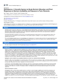 Hydroponics: a Versatile System to Study Nutrient Allocation and Plant Responses to Nutrient Availability and Exposure to Toxic Elements