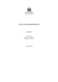 Lecture Notes on Special Relativity