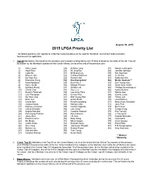 Priority Status for Standard Eligibility Tournaments