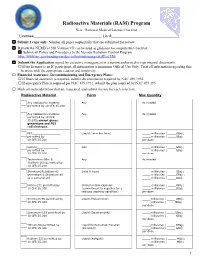 Radioactive Materials (RAM) Program New / Renewal Medical License Checklist Licensee______Lic